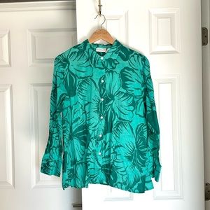 Liz Claiborne Large 100% Cotton Botanical Print Blouse